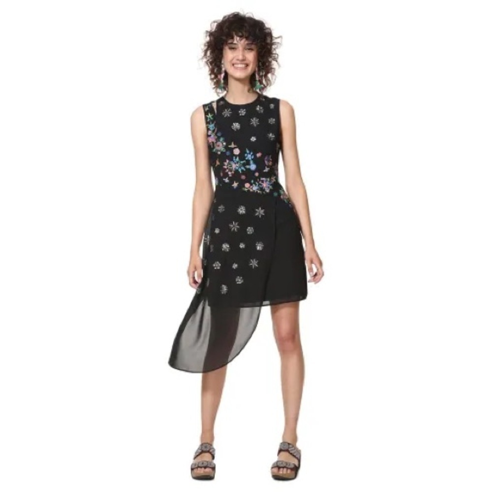 Desigual Short Vest Verso Sz 38 EUR 6 US Small Embroidered Beaded Cocktail Dress